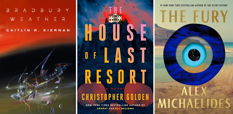 Okładki książek: "Bradbury Weather" Caitlin R. Kiernan, "The House of Last Resort" Christopher Golden, "The Fury" Alex Michaelides